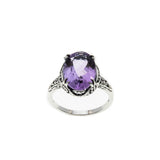 Lilacs & Lace - Estate Sterling Silver Natural Amethyst Floral Filigree Ring (ER247)
