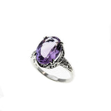 Lilacs & Lace - Estate Sterling Silver Natural Amethyst Floral Filigree Ring (ER247)