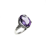 Lilacs & Lace - Estate Sterling Silver Natural Amethyst Floral Filigree Ring (ER247)