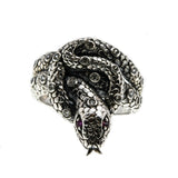 Jewelled Ssssnake - Estate Sterling Silver Ruby & CZ Snake Ring (ER249)