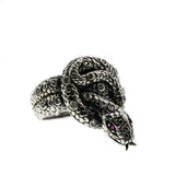 Jewelled Ssssnake - Estate Sterling Silver Ruby & CZ Snake Ring (ER249)