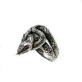 Jewelled Ssssnake - Estate Sterling Silver Ruby & CZ Snake Ring (ER249)