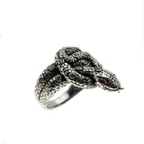 Jewelled Ssssnake - Estate Sterling Silver Ruby & CZ Snake Ring (ER249)