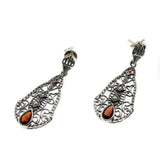 Red Sea - Estate Sterling Silver Garnet & Pearl Filigree Earrings (EE191)