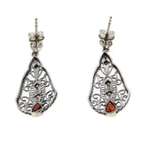 Red Sea - Estate Sterling Silver Garnet & Pearl Filigree Earrings (EE191)