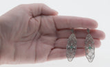 Flower Garden - Estate Sterling Silver Emerald & Pearl Filigree Dangly Earrings (EE192)