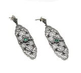 Flower Garden - Estate Sterling Silver Emerald & Pearl Filigree Dangly Earrings (EE192)