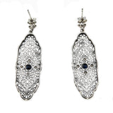 Flower Garden - Estate Sterling Silver Sapphire & Pearl Filigree Dangly Earrings (EE193)