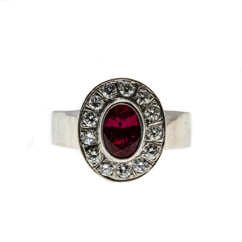 Ruby Rapture - Vintage 14K White Gold Ruby & Diamond Bespoke Ring (VR725)