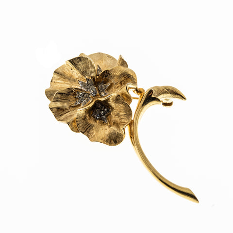 Pansy Adornment - Vintage Marcel Boucher Gold Plated Crystal Flower Brooch (VBR172)