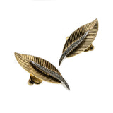 Glistening Leaves - Vintage Marcel Boucher Gold & White Gold Crystal Leaf Clip - On Earrings (VE311)