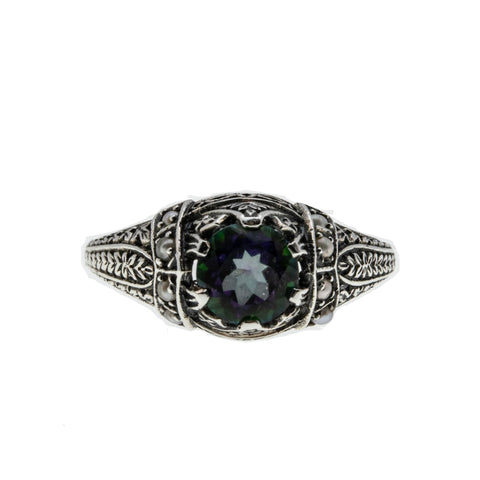 Mystical Jewel - Estate Sterling Silver Natural Mystic Quartz & Seed Pearl Ring (ER255)