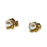 Lustrous Rosebuds - Vintage 10K Gold Cultured Pearl Flower Earrings (VE316)