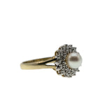 Sea & Earth - Vintage 9K Gold Cultured Pearl & Diamond Cluster Ring (VR747)