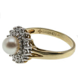Sea & Earth - Vintage 9K Gold Cultured Pearl & Diamond Cluster Ring (VR747)
