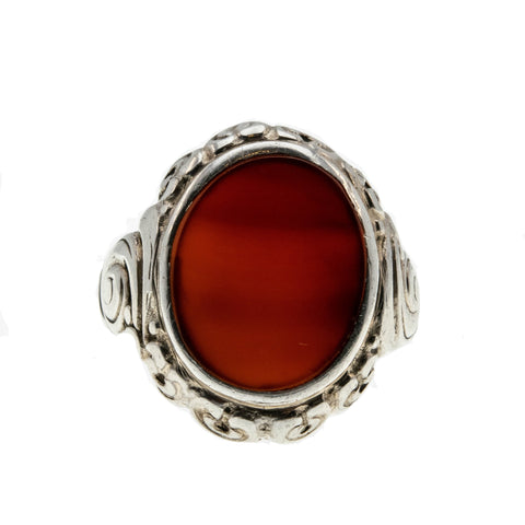 Standout - Art Deco 835 Silver Carnelian Agate Carved Ring (ADR222)