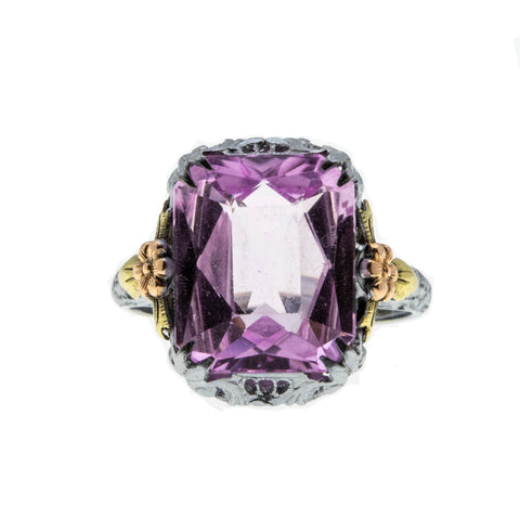 Forget Me Knot - Art Deco Signed A & S 'Arnold & Steere' 14K Gold Pink Sapphire Filigree Ring (ADR223)