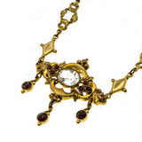 The Gilded Age - Victorian Gold Filled Quartz & Garnet Paste Ornate Necklace (VICN032)
