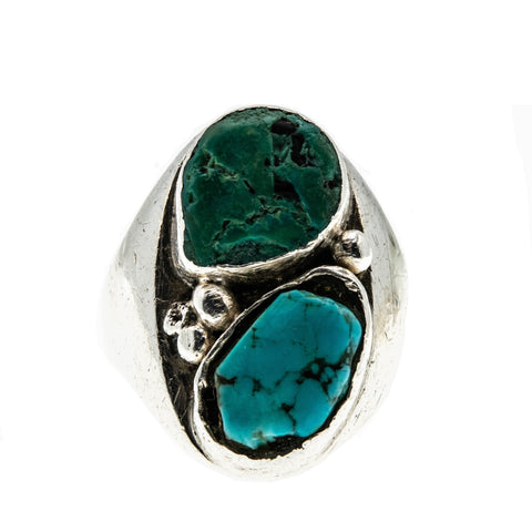 Navajo Treasure - Vintage Sterling Silver Turquoise Gents Ring (VR761)