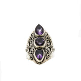 Violet Trio - Vintage Victorian Revival Sterling Silver Amethyst Ornate Ring (VR762)