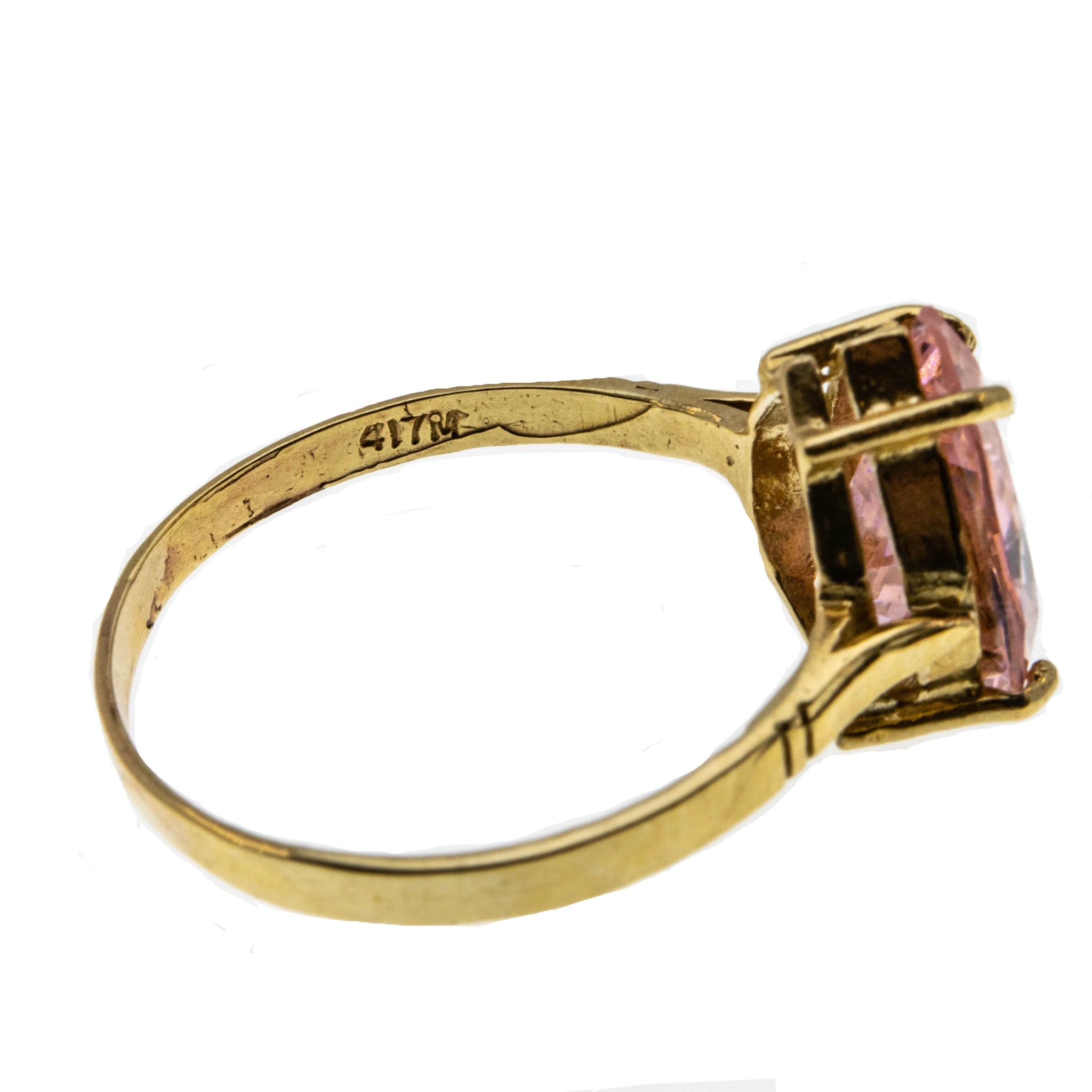 Pink Ice - Vintage 10K Gold Pink CZ Pear Shaped Solitaire Ring 