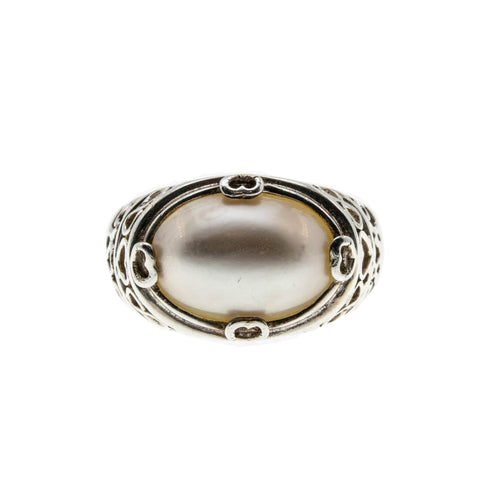 Girl With The Pearl Ring - Estate Renaissance Revival Sterling Silver Mabe pearl Ring (ER262)