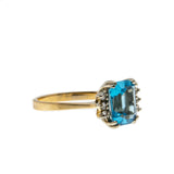 Water & Ice - Vintage 14K Gold Swiss Blue Topaz & Diamond Bespoke Ring (VR776)