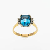 Water & Ice - Vintage 14K Gold Swiss Blue Topaz & Diamond Bespoke Ring (VR776)