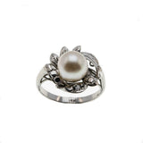 White Silk - Art Deco 18K White Gold Cultured Pearl Ring (ADR225)