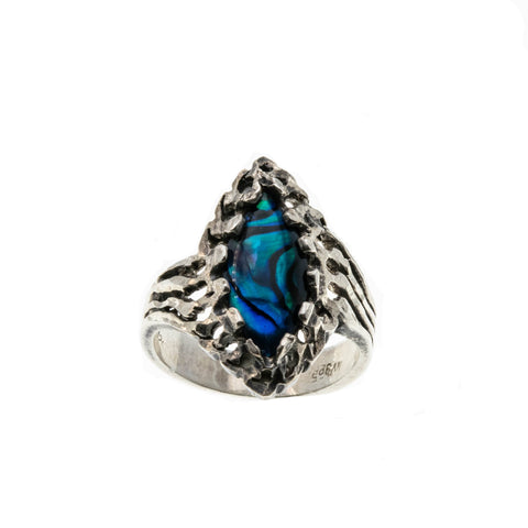 Luminous - Vintage Sterling Silver Black Opal Marquise Ring (VR777)