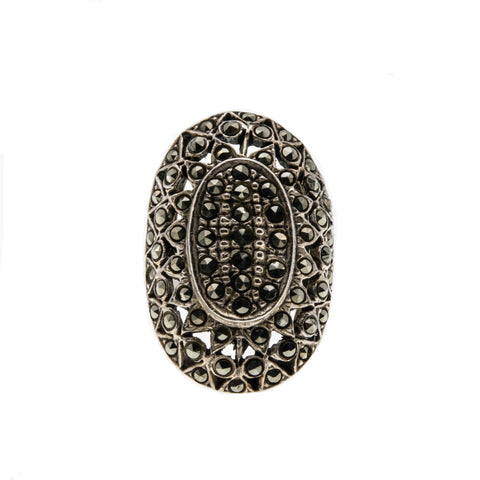 New York Times- Vintage Sterling Silver Rose Cut Marcasite Cocktail Ring (VR780)