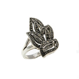 First Frost - Vintage Sterling Silver Rose Cut Marcasite Glistening Leaves Ring (VR781)