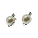 D'Orlan Classics - Vintage Rhodium Plated Mabe Pearl & Swarovski Crystal Clip-On Earrings (VE320)