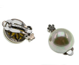 D'Orlan Classics - Vintage Rhodium Plated Mabe Pearl & Swarovski Crystal Clip-On Earrings (VE320)