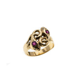 Victorian Revival - Vintage 14K Gold Diamond & Ruby Double Snake Ring (VR785)