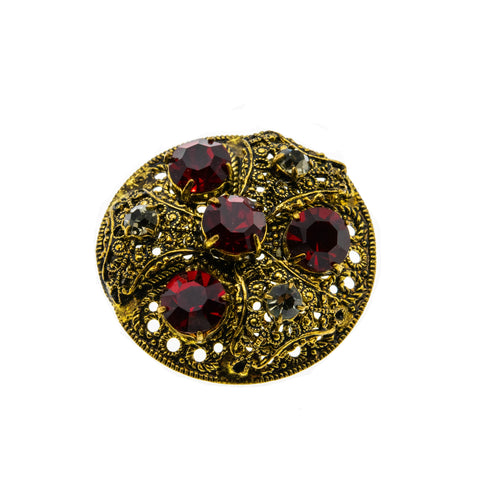 Red Red Wine - Vintage Brass Crystal Rhinestone Filigree Brooch (VBR196)