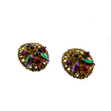 Delightful - Vintage Brass Crystal Rhinestone Filigree Clip-On Earrings (VE329)