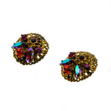 Delightful - Vintage Brass Crystal Rhinestone Filigree Clip-On Earrings (VE329)