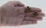 Delightful - Vintage Brass Crystal Rhinestone Filigree Clip-On Earrings (VE329)