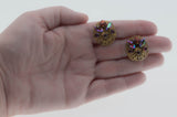 Delightful - Vintage Brass Crystal Rhinestone Filigree Clip-On Earrings (VE329)