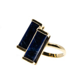 Linear Lines - Vintage 14K Gold Sodalite Modernistic 'Cubism' Cocktail Ring (VR798)