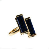 Linear Lines - Vintage 14K Gold Sodalite Modernistic 'Cubism' Cocktail Ring (VR798)