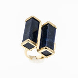 Linear Lines - Vintage 14K Gold Sodalite Modernistic 'Cubism' Cocktail Ring (VR798)