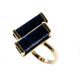 Linear Lines - Vintage 14K Gold Sodalite Modernistic 'Cubism' Cocktail Ring (VR798)