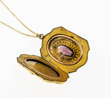 Purple Reign - Victorian Signed 'Wightman & Hough' Gold Filled Amethyst Paste Locket & Chain (VICP104)