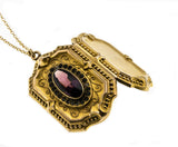 Purple Reign - Victorian Signed 'Wightman & Hough' Gold Filled Amethyst Paste Locket & Chain (VICP104)