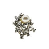 Winter Wonderland - Vintage Rhodium Plated Pearl & Crystal Cocktail Ring (VR799)