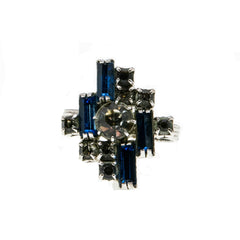 Art Deco Revival - Vintage Rhodium Plated Crystal Rhinestone Ring (ER276)