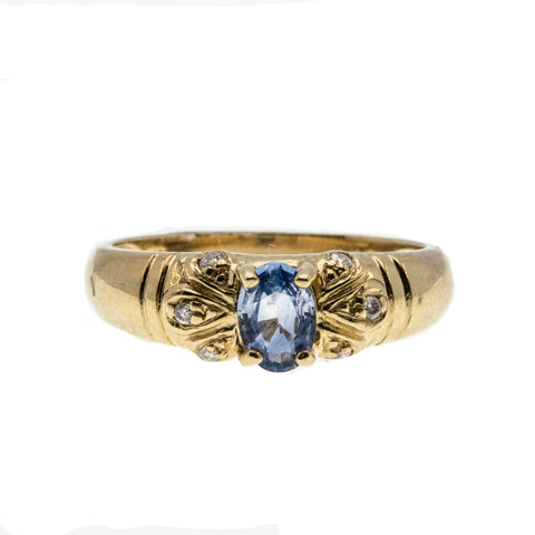 Delight In A Sapphire - Vintage 9K Gold Ceylon Sapphire & Diamond Ring (VR657)