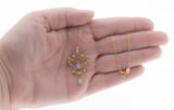 Enchantment - Vintage 9K Gold Natural Australian Opal & Genuine Pearl Lavalier Pendant (VP145)
